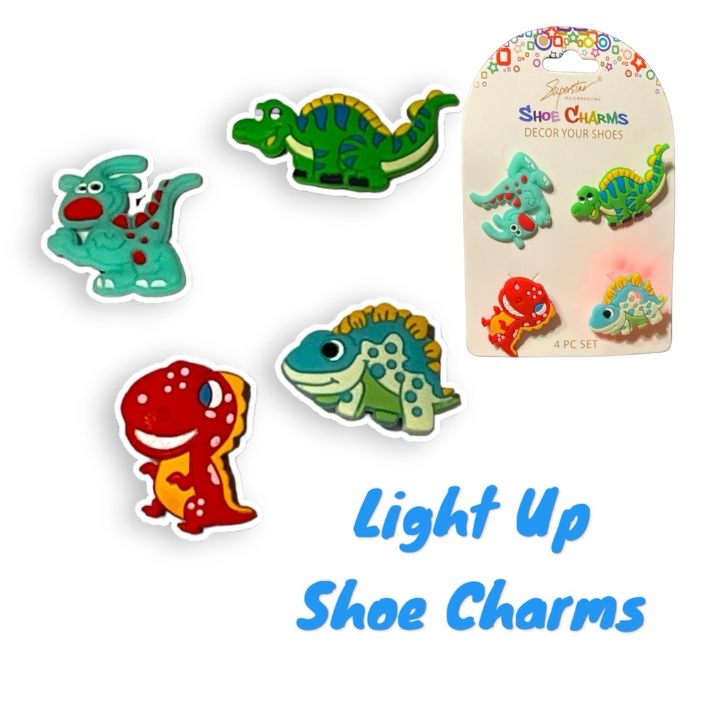 Light Up Shoe Croc Charms Set of 4 Dinosaurs